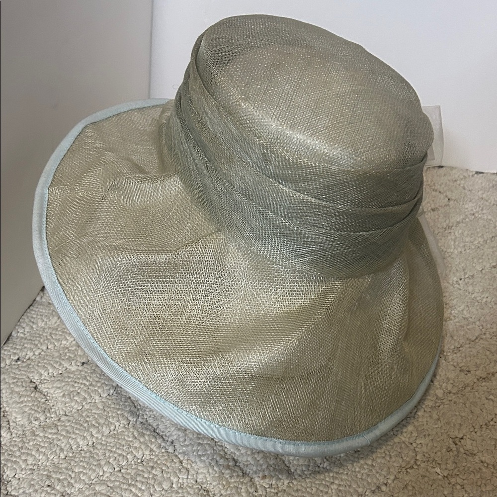 Elegant Church/Tea/Derby Women's Wide Brim Hat - Dusty Light Blue - Picture 2 of 4